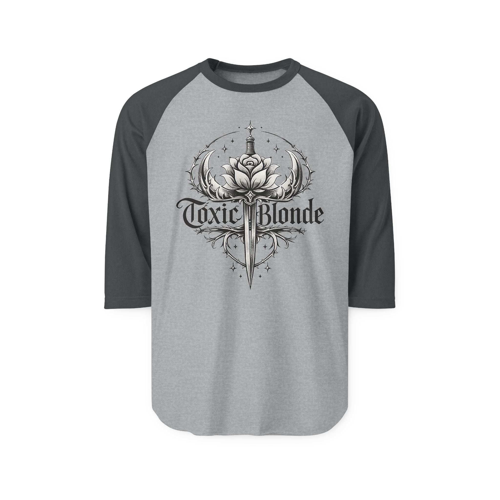 Toxic Blonde Raglan Shirt — Sword & Rose Graphic 3/4 Sleeve - Image 3