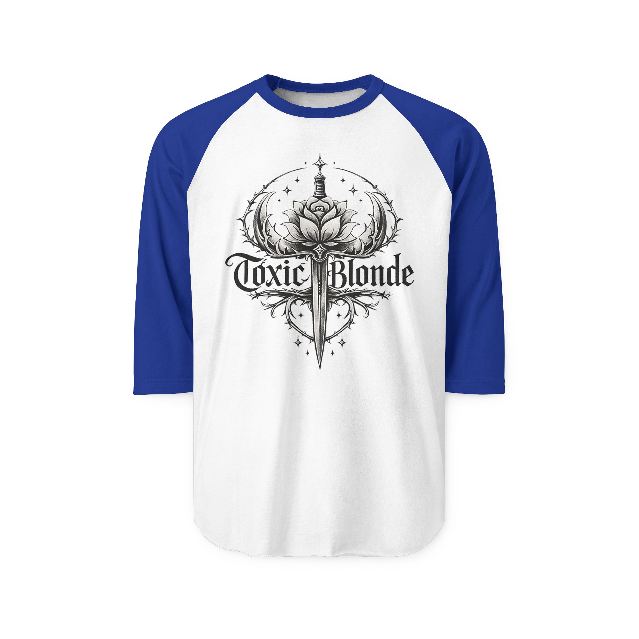 Toxic Blonde Raglan Shirt — Sword & Rose Graphic 3/4 Sleeve - Image 13