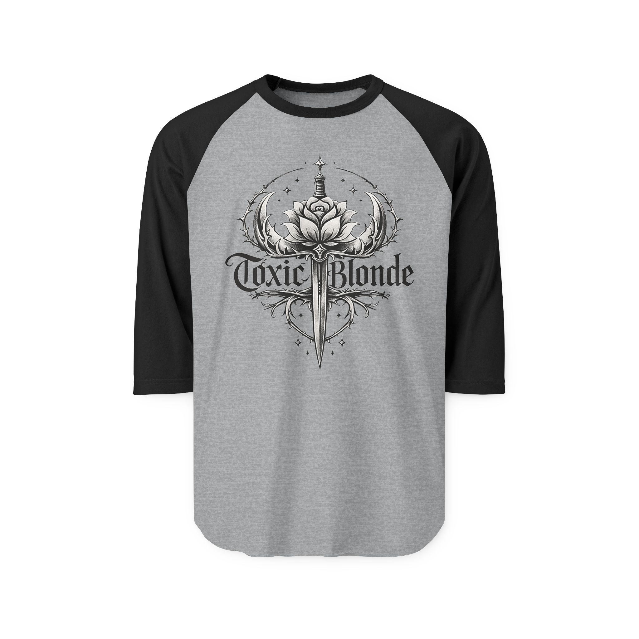 Toxic Blonde Raglan Shirt — Sword & Rose Graphic 3/4 Sleeve - Image 7
