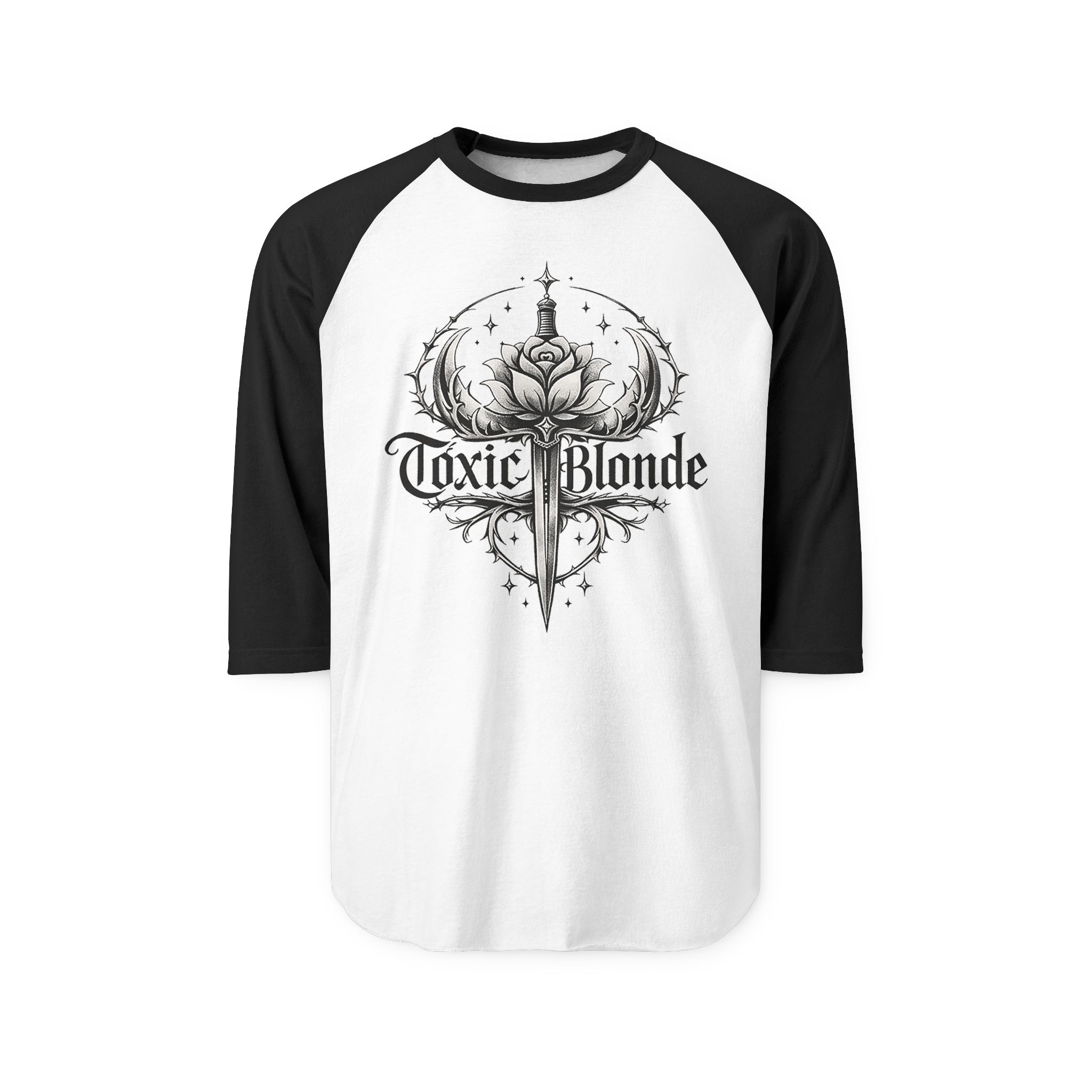 Toxic Blonde Raglan Shirt — Sword & Rose Graphic 3/4 Sleeve - Image 9