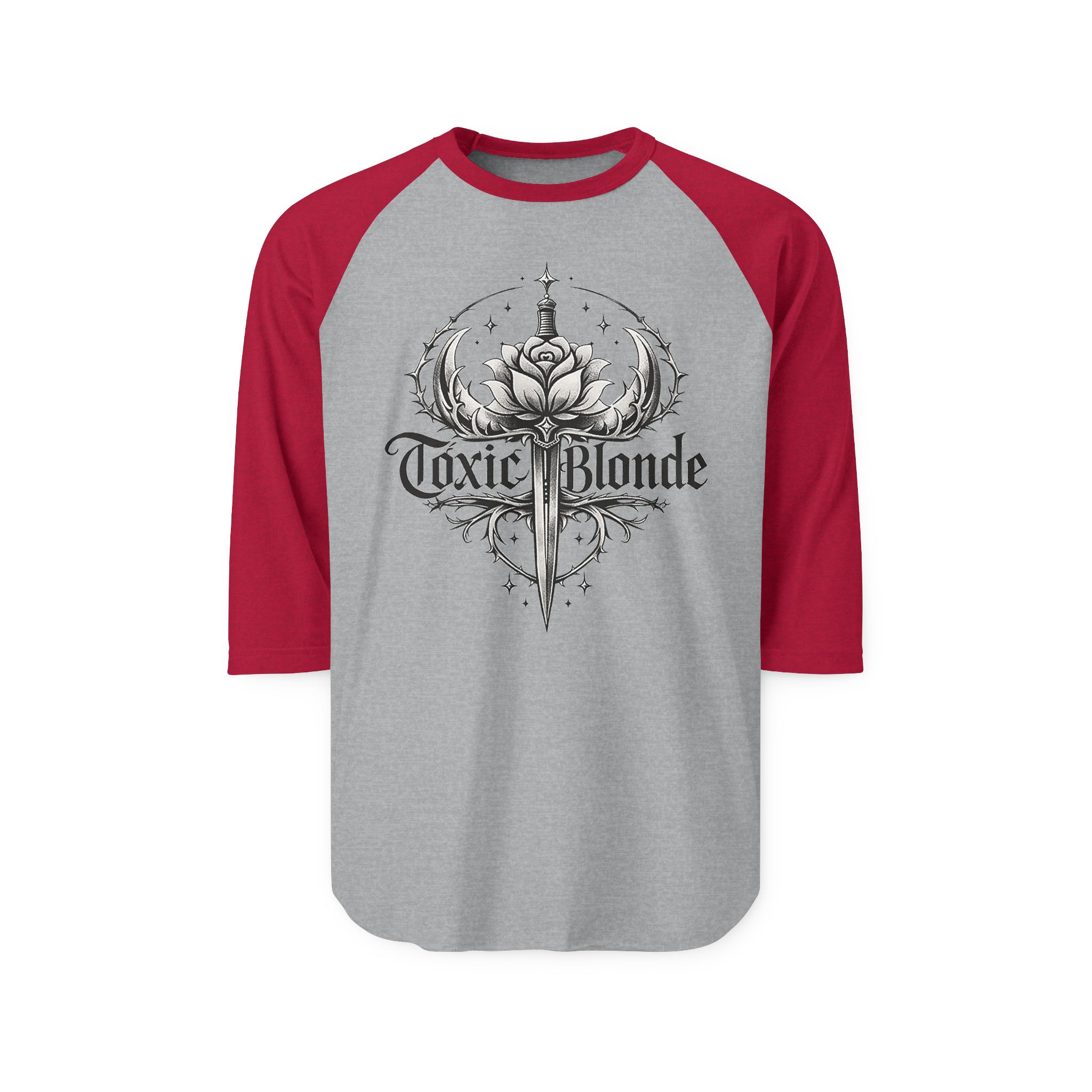 Toxic Blonde Raglan Shirt — Sword & Rose Graphic 3/4 Sleeve - Image 11